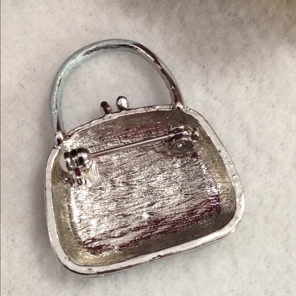 Unique Vintage Brooch Handbag Purse Pin Slate Blue 23 Colorful Jewels Flowers - Picture 7 of 9